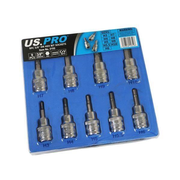 US PRO Tools 9PC 3/8" DR Hex Allen Bit Sockets 48mm Long 3 - 10mm 2152 - Tools 2U Direct SW