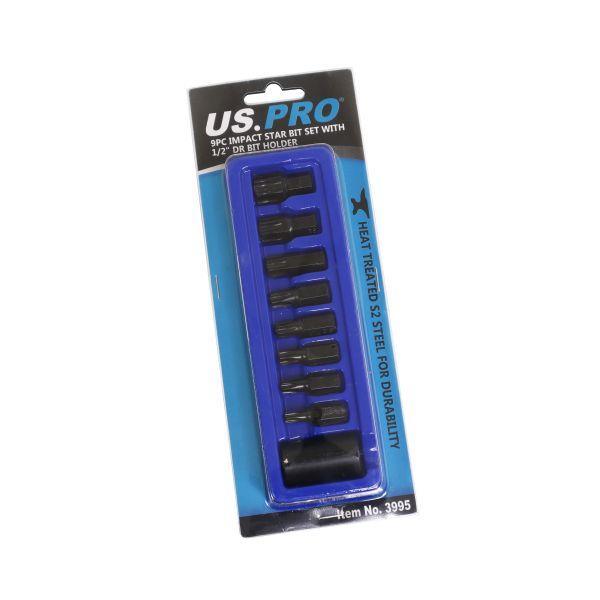 US PRO Tools 9pc Impact Star Torx Bit Set With 1/2" DR Bit Holder T30 - T70 3995 - Tools 2U Direct SW