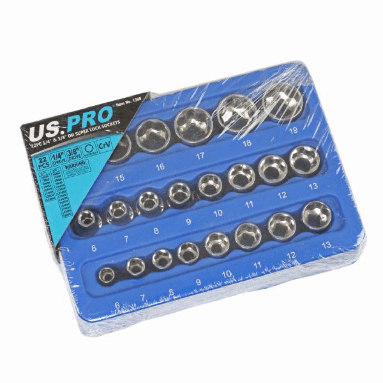 US PRO Tools Super-Lock Shallow Socket Set 22pc 1/4" 6-13mm & 3/8" 6-19mm 1398 - Tools 2U Direct SW
