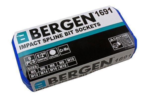 BERGEN Tools 9pc 1/2" dr Impact Spline Bit Sockets Set M5 - M18 1691 - Tools 2U Direct SW
