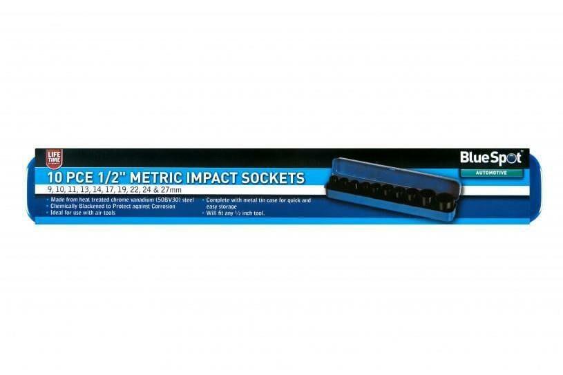 BlueSpot 10 Piece 1/2" Metric Impact Sockets 9 - 27mm 01537 - Tools 2U Direct SW