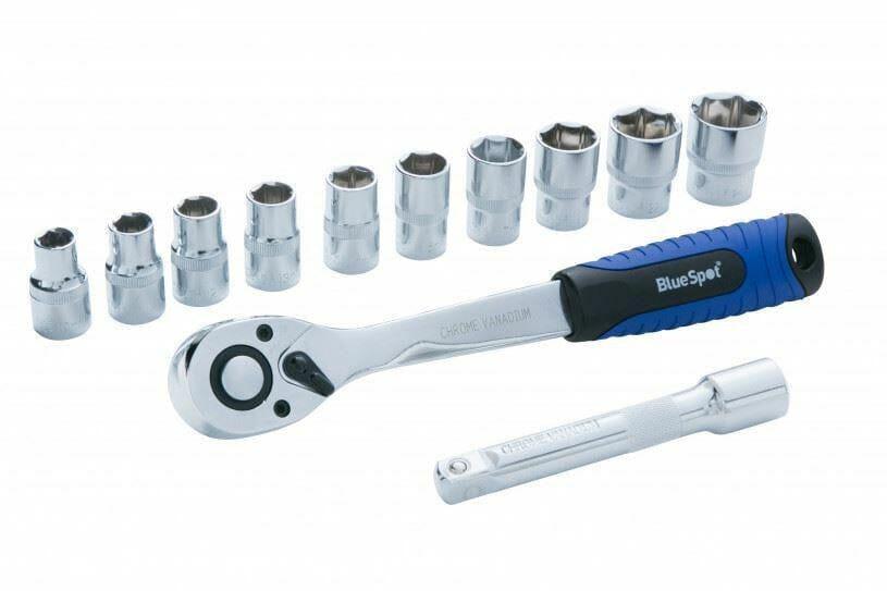 BlueSpot 12 Pc 1/2" Dr Ratchet & Socket Set 10mm - 24mm + Extension Bar 01500 - Tools 2U Direct SW