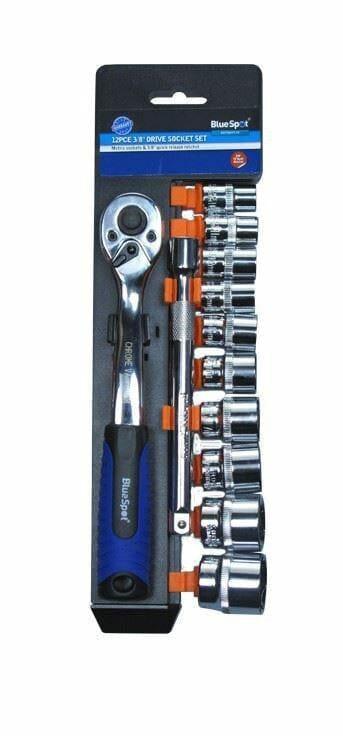 BlueSpot 12 Pc 3/8" Dr Ratchet & Socket Set 10mm - 24mm + Extension Bar 01502 - Tools 2U Direct SW