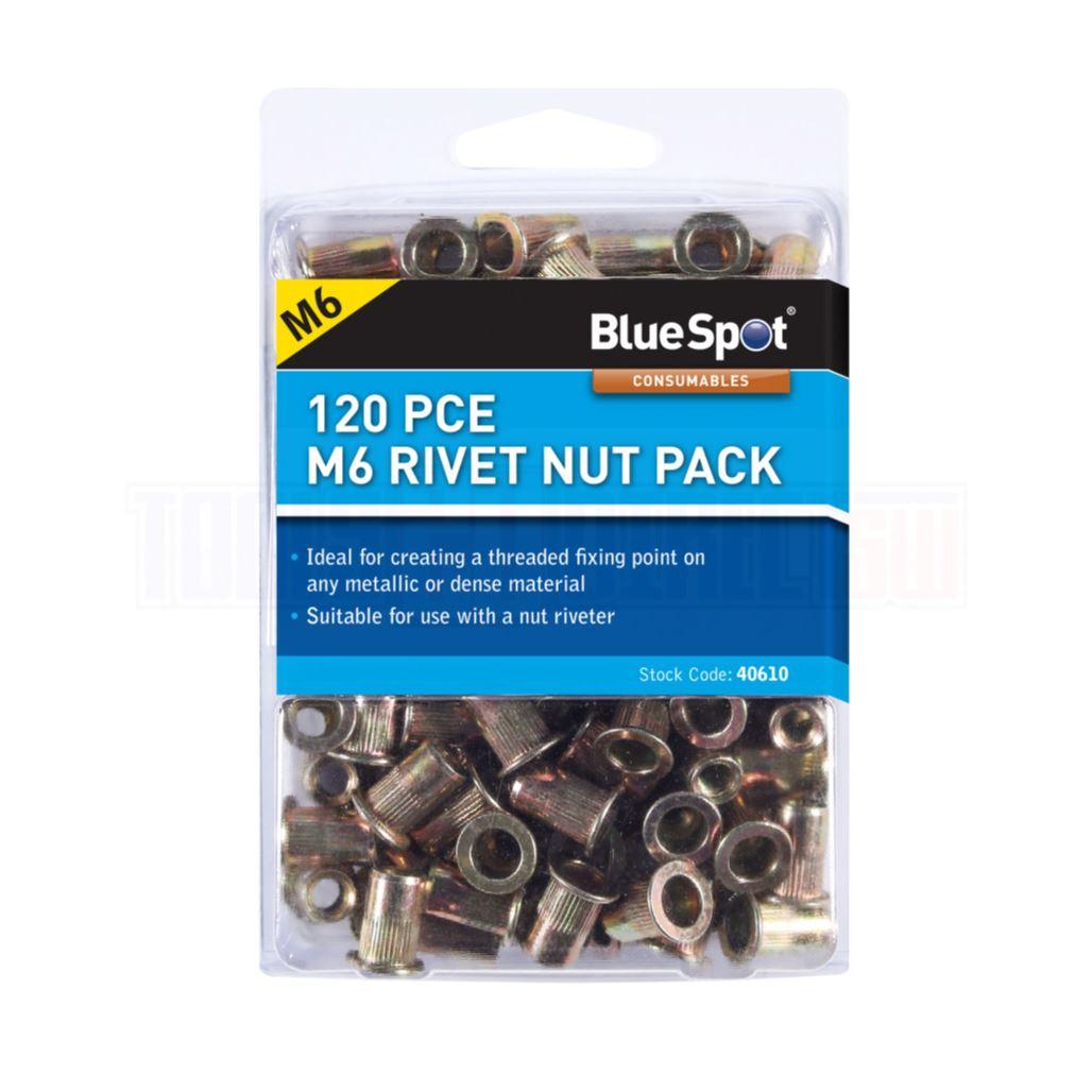 BlueSpot 120 Piece M6 Rivet Nut Pack Carbon Steel Thread Fixing Nut Rivets 40610 - Tools 2U Direct SW