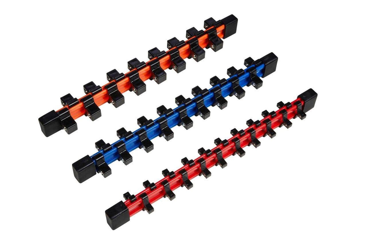 Bluespot 1/4" 1/2" 3/8" 3pc Coloured Socket Holders Rail Set Retaining Holder 02090 - Tools 2U Direct SW