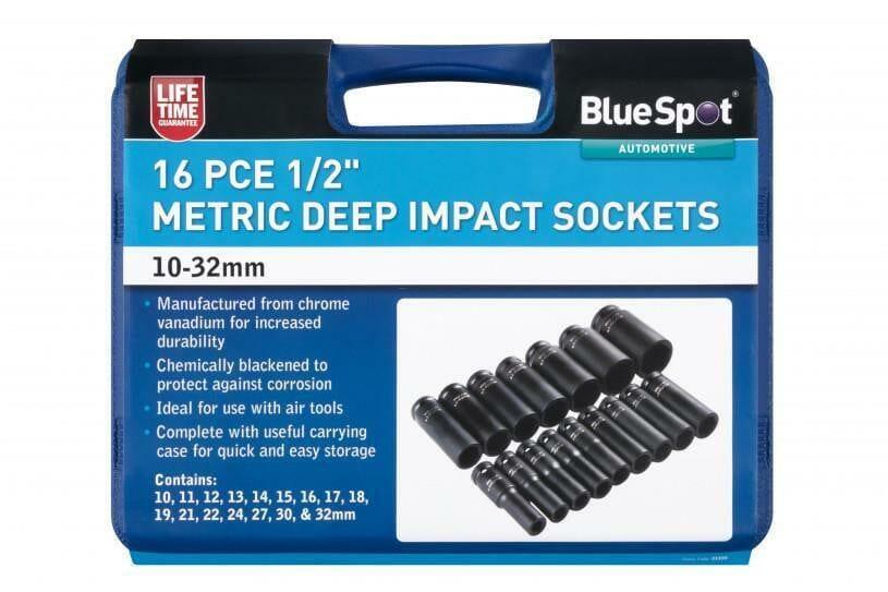 BlueSpot 16pc 1/2" Drive Deep Impact 6pt Metric Socket Set 10mm - 32mm 01550 - Tools 2U Direct SW