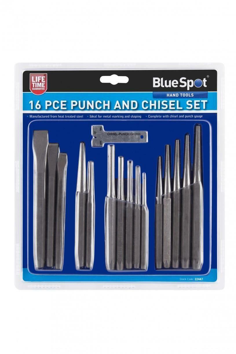 BlueSpot 16pc Punch & Chisel Set Cold Chisels Center Punch PIN Punch Taper Punch 22447 - Tools 2U Direct SW
