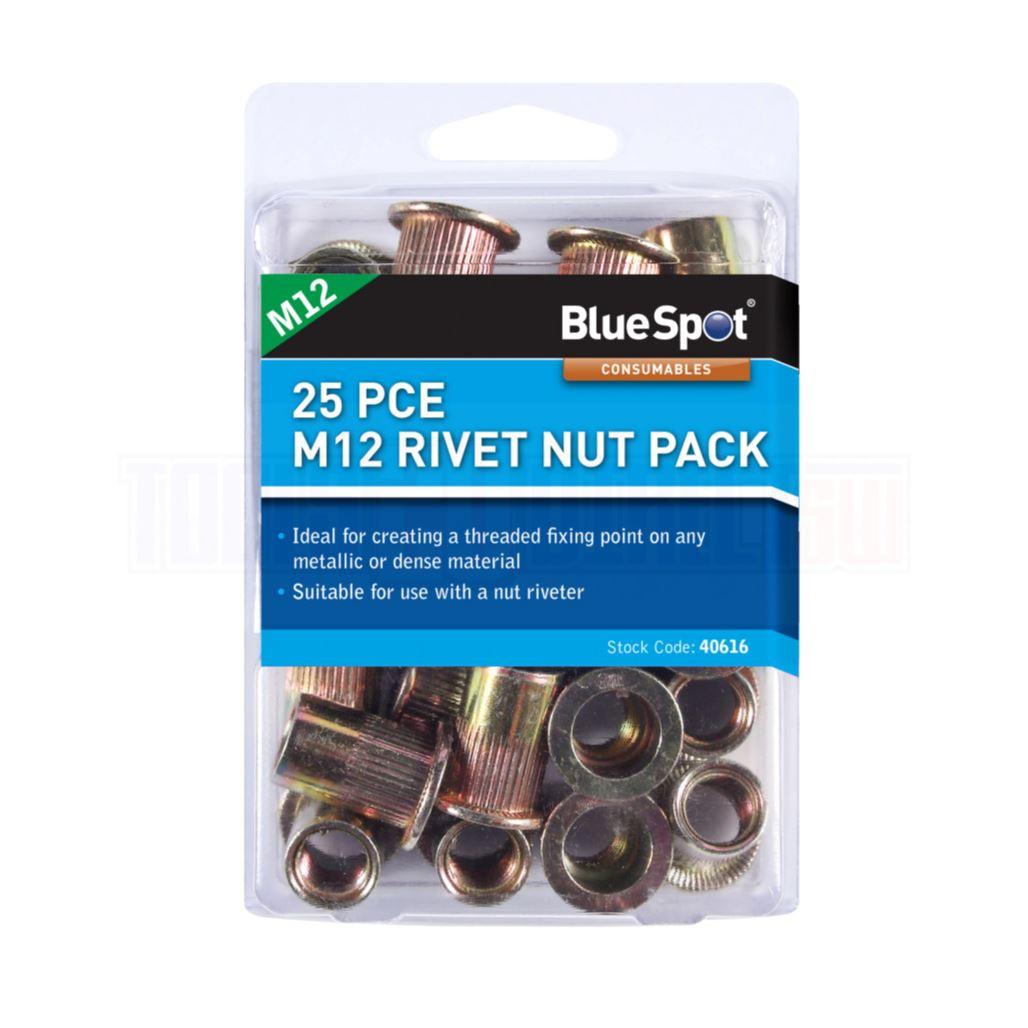 BlueSpot 25 Piece M12 Rivet Nut Pack Carbon Steel Thread Fixing Nut Rivets 40616 - Tools 2U Direct SW