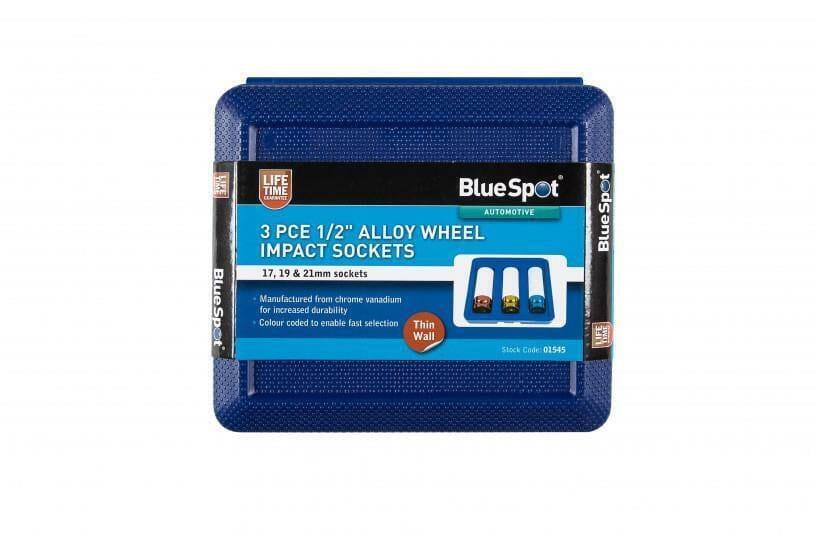 BlueSpot 3 Piece 1/2" Dr Alloy Wheel Impact Sockets 17, 19 & 21mm 01545 - Tools 2U Direct SW