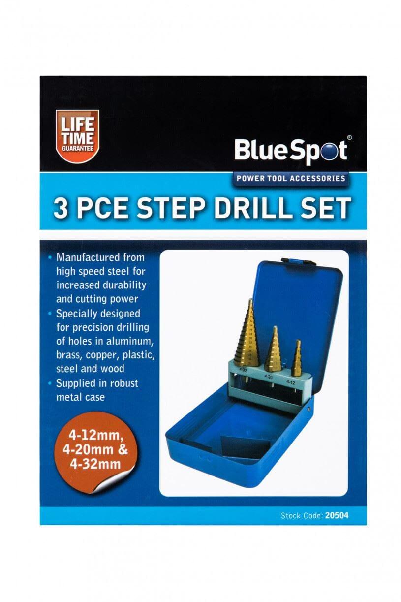 BlueSpot 3 Piece Titanium Coated Step Drill Bit Set 4 - 32mm 20504 - Tools 2U Direct SW
