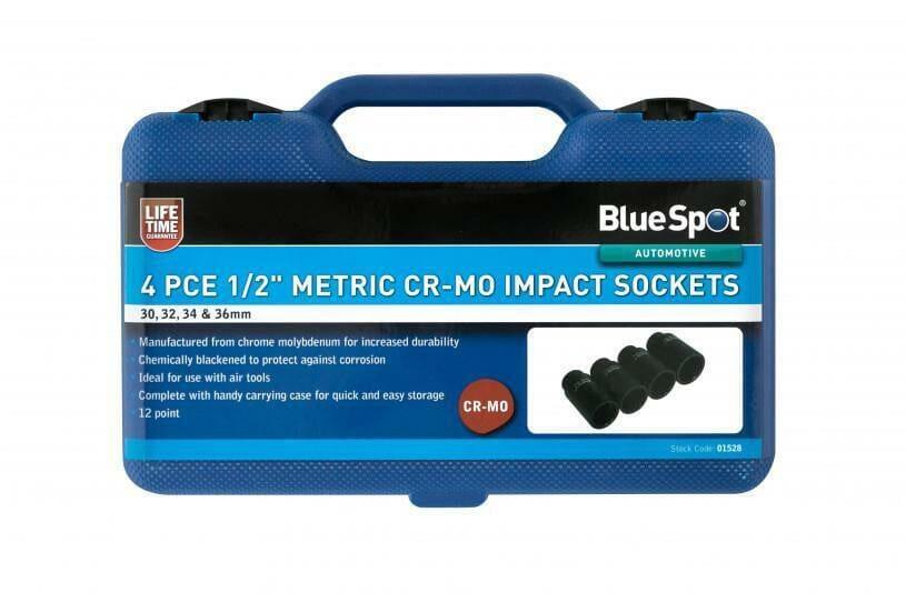 BlueSpot 4 Piece 1/2" Dr Metric Cr-Mo Metric Impact Sockets 30 - 36mm 01528 - Tools 2U Direct SW