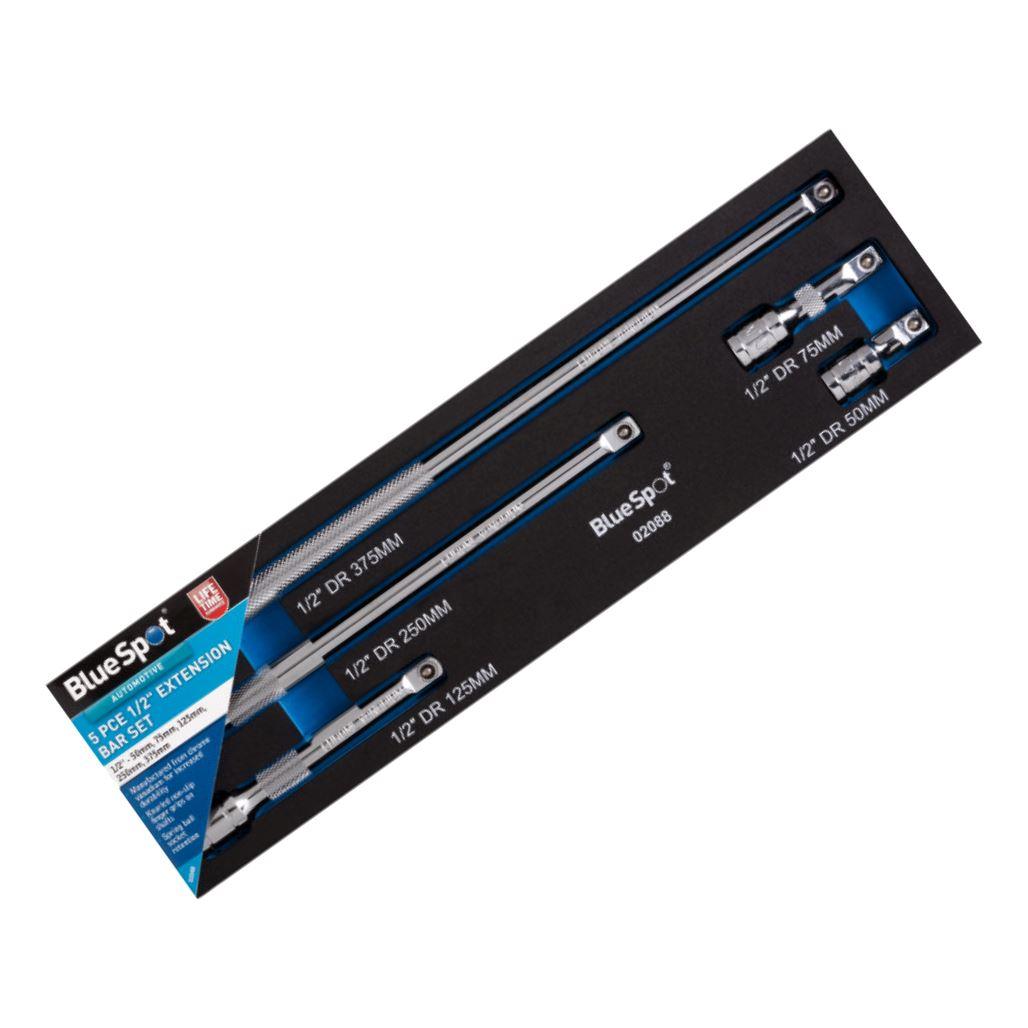 BlueSpot 5pc 1/2" DR Socket Extension Bar Set 50, 75, 125, 250, 375mm 02088 - Tools 2U Direct SW