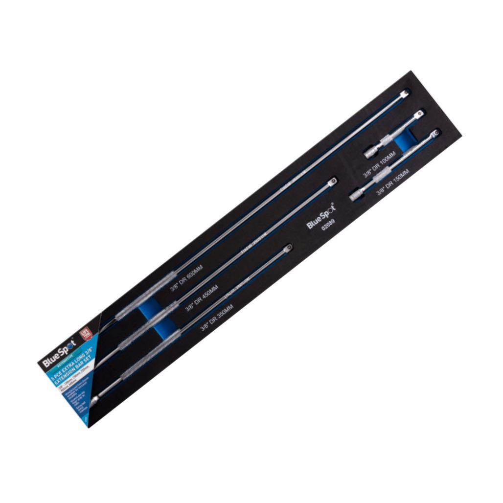 BlueSpot 5pc 3/8" DR Socket Extension Bar Set 100 150 350 450 600mm Extra Long 02089 - Tools 2U Direct SW