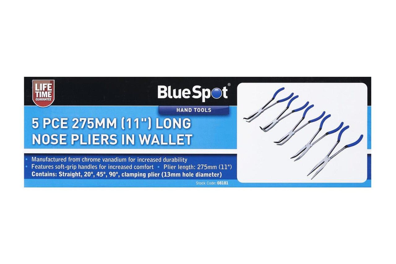 BlueSpot 5pc Extra Long Nose Pliers Set Straight Bent Nose Mole Grips Pliers 11" 08181 - Tools 2U Direct SW