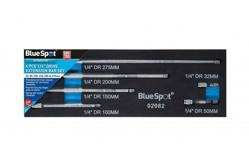 BlueSpot 6 Piece 1/4" DR Extension Bar Set In Foam Storage Tray 02082 - Tools 2U Direct SW