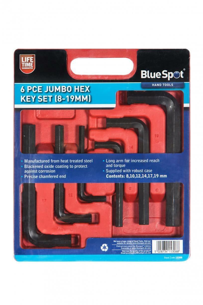 BlueSpot 6 Piece Jumbo Hex Allen Key Set 8 - 19mm 15308 - Tools 2U Direct SW