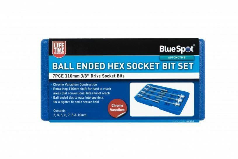 BlueSpot 7 Pc 3/8" Drive Extra Long Ball Ended Hex Socket Bit Set H3-H10 01510 - Tools 2U Direct SW