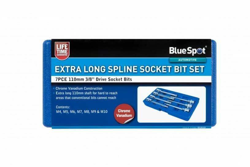 BlueSpot 7 Piece 3/8" Drive Extra Long Spline Socket Bit Set M4 - M10 01512 - Tools 2U Direct SW