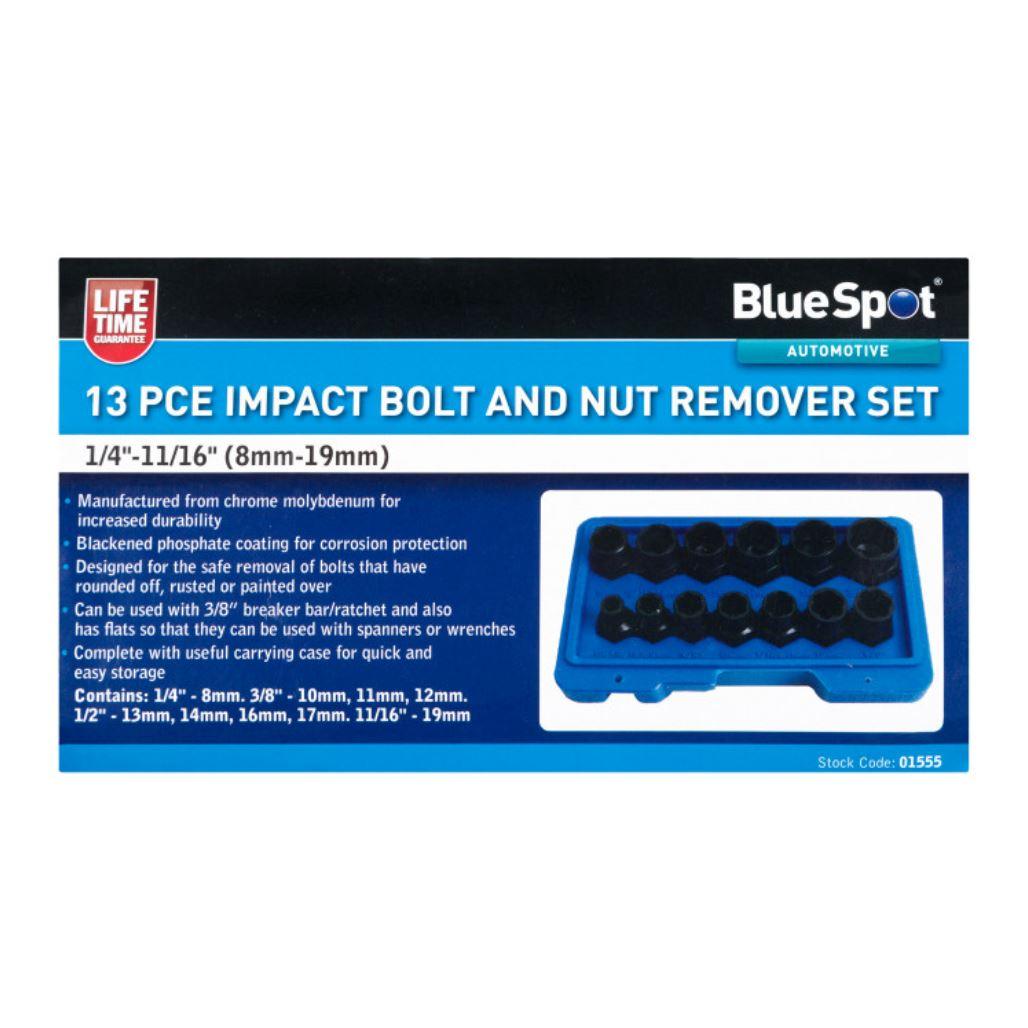 BlueSpot Impact Stud Socket Damaged Bolt Nut Remover Extractor Set 13pc 8-19mm 01555 - Tools 2U Direct SW