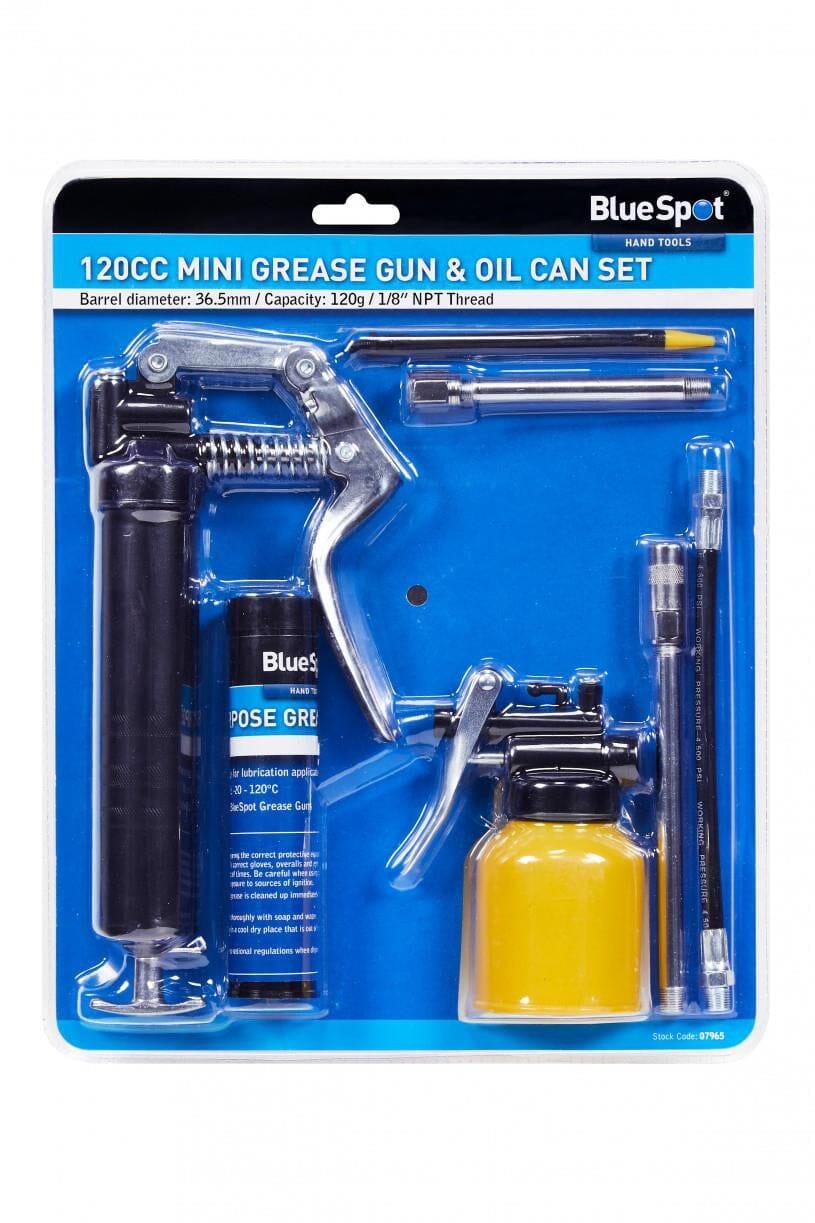 BlueSpot Manual Mini Grease Gun Lever Pistol Grip 120cc cartridge & Oil Can Set 07965 - Tools 2U Direct SW