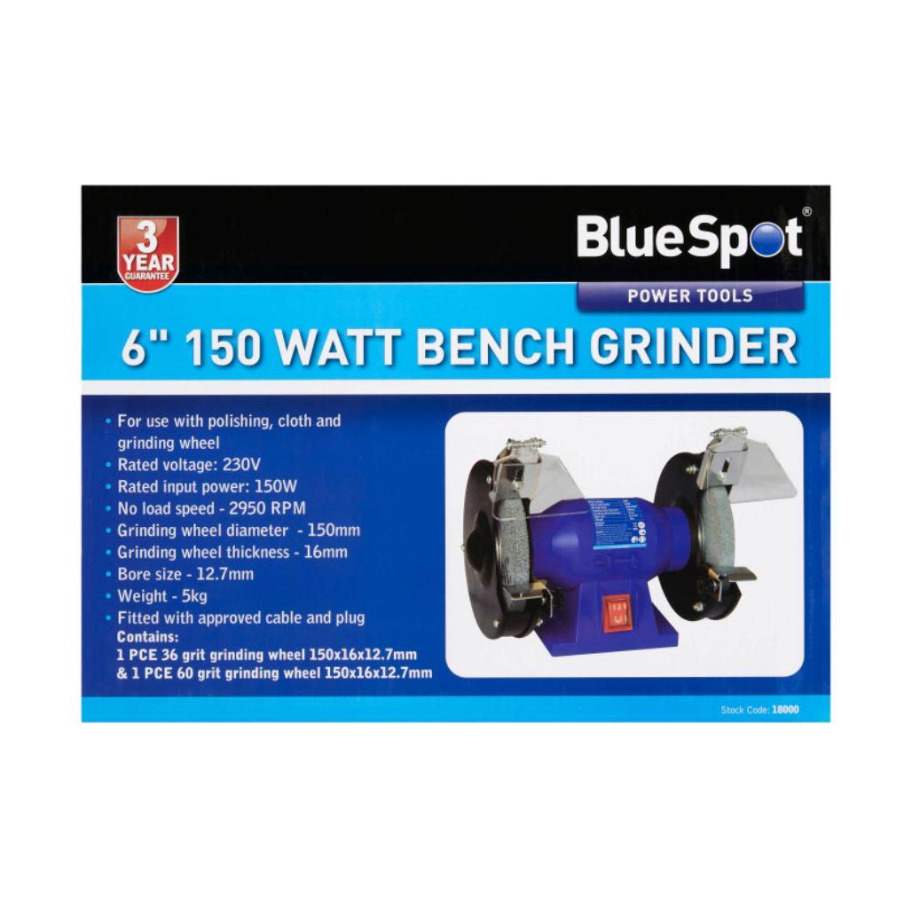 BlueSpot Tools 6" 150 Watt Bench Grinder 230V, Polishing Cloth & Grinding Wheel 18000 - Tools 2U Direct SW