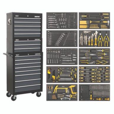 Sealey 16 Drawer Tool Chest Combination with Ball-Bearing Slides - Black/Grey & 420pc Tool Kit AP35TBCOMBO - Tools 2U Direct SW