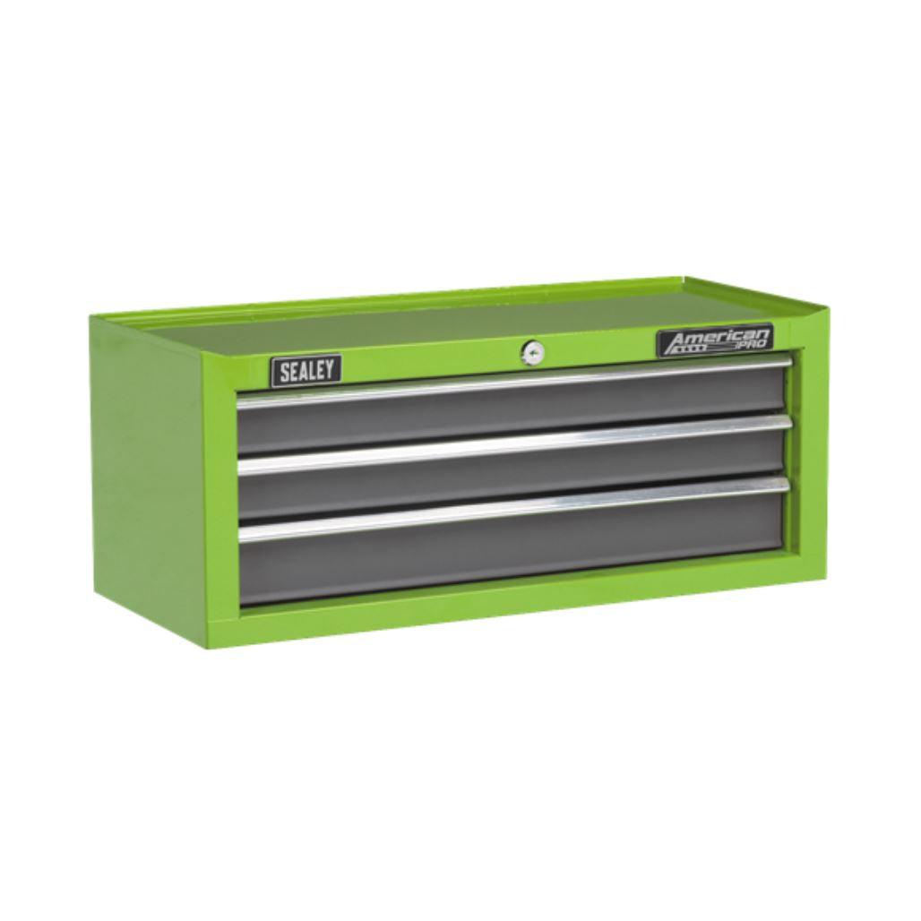 Sealey American PRO Mid-Box 3 Drawer with Ball-Bearing Slides - Green/Grey AP22309BBHV - Tools 2U Direct SW