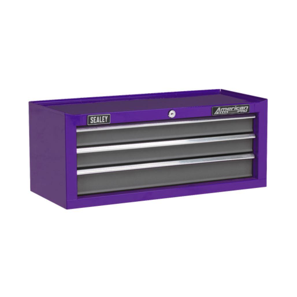 Sealey American PRO Mid-Box 3 Drawer with Ball-Bearing Slides - Purple/Grey AP22309BBCP - Tools 2U Direct SW
