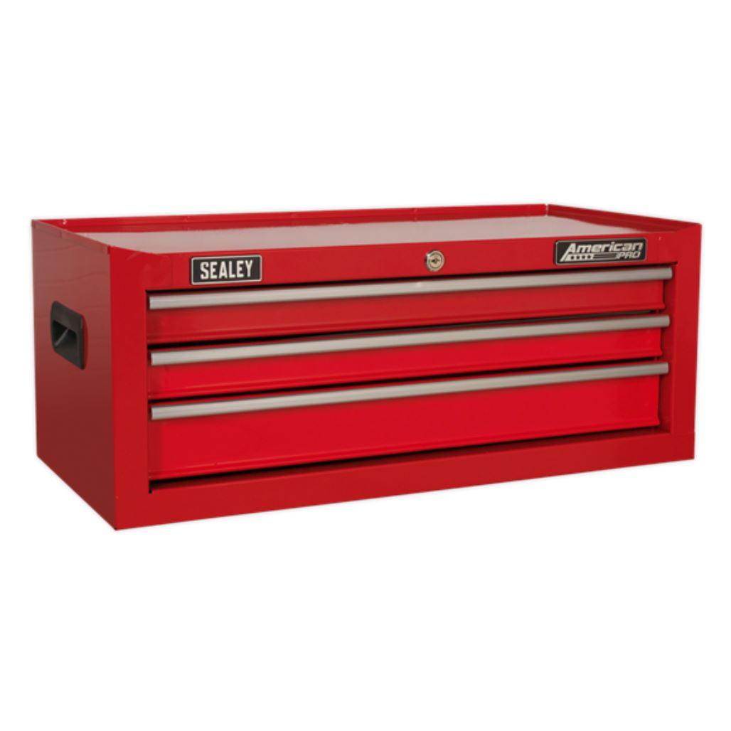 Sealey American Pro Mid-Box 3 Drawer with Ball-Bearing Slides - Red AP223 - Tools 2U Direct SW