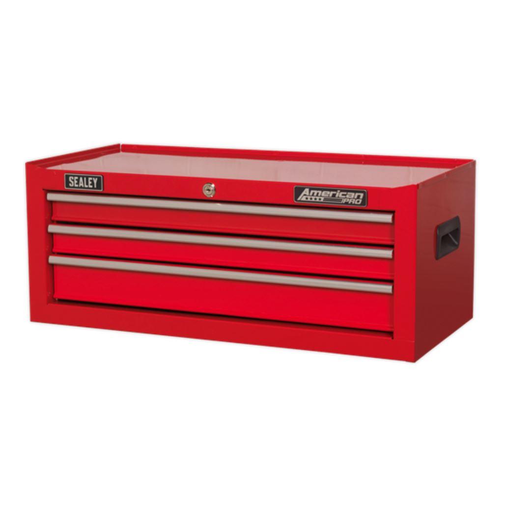 Sealey American Pro Mid-Box 3 Drawer with Ball-Bearing Slides - Red AP223 - Tools 2U Direct SW