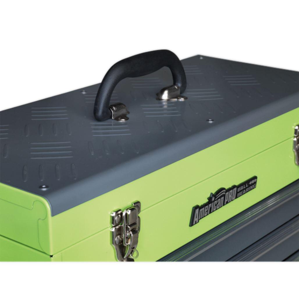 Sealey American Pro Tool Chest 3 Drawer Portable with Ball Bearing Slides - Hi-Vis Green/Grey AP9243BBHV - Tools 2U Direct SW