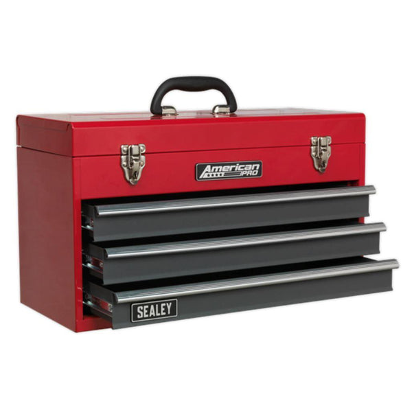 Sealey American Pro Tool Chest 3 Drawer Portable with Ball Bearing Slides -  Red/Grey AP9243BB