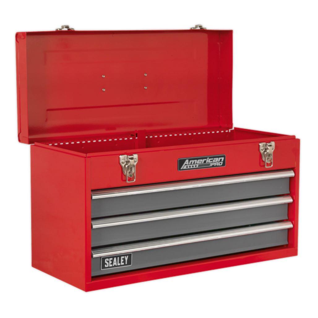 Sealey American Pro Tool Chest 3 Drawer Portable with Ball Bearing Slides - Red/Grey AP9243BB - Tools 2U Direct SW