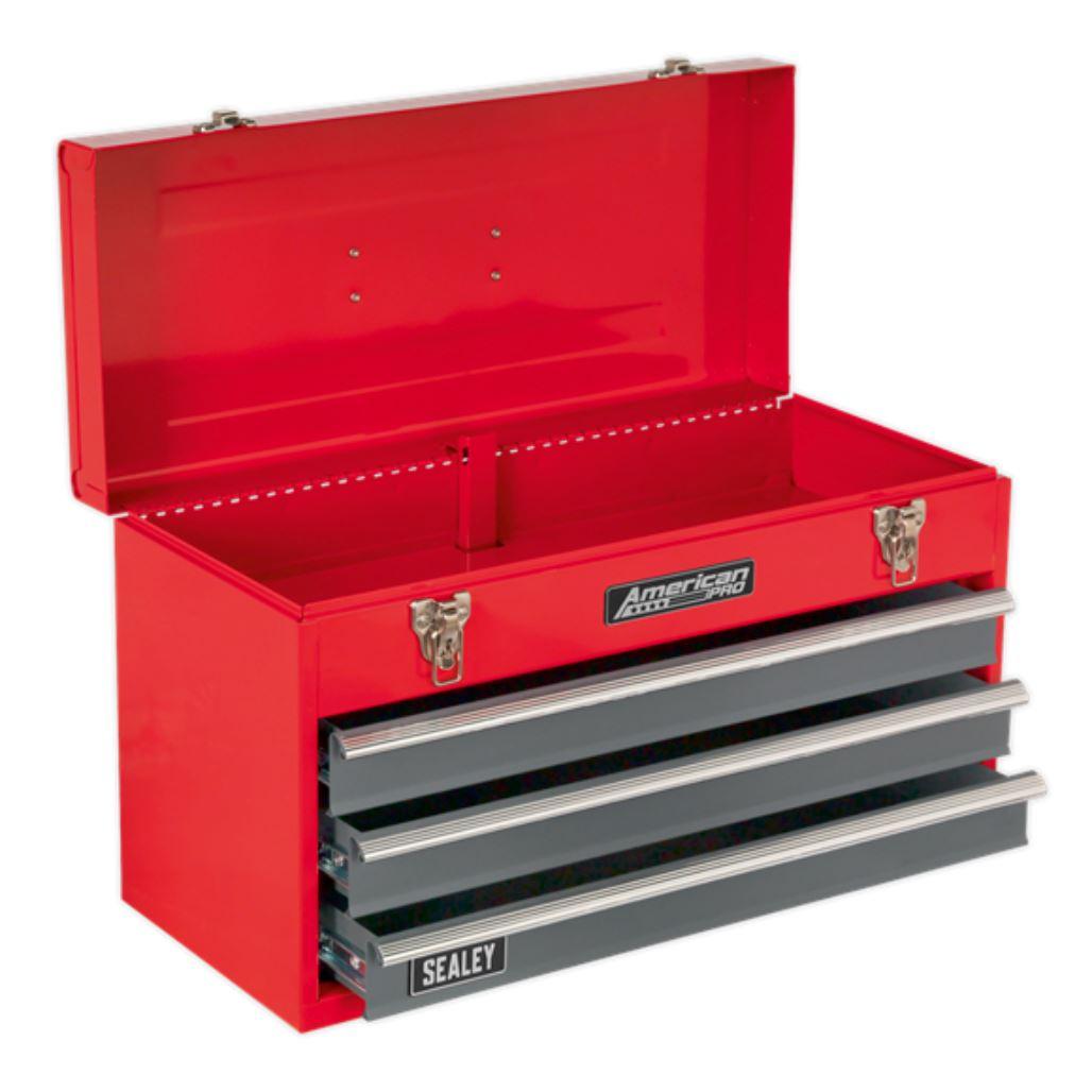 Sealey American Pro Tool Chest 3 Drawer Portable with Ball Bearing Slides - Red/Grey AP9243BB - Tools 2U Direct SW