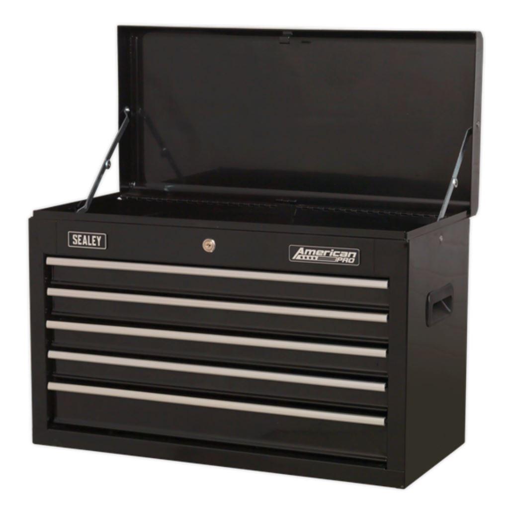 Sealey American PRO Topchest 5 Drawer with Ball-Bearing Slides - Black AP225B - Tools 2U Direct SW