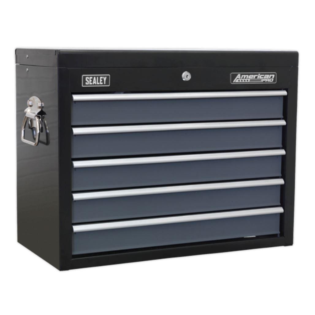 Sealey American PRO Topchest 5 Drawer with Ball Bearing Slides - Black/Grey AP3505TB - Tools 2U Direct SW