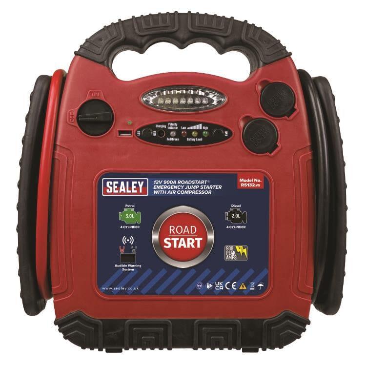 Sealey RoadStart® Emergency Jump Starter with Air Compressor 12V 900 Peak Amps RS132 - Tools 2U Direct SW