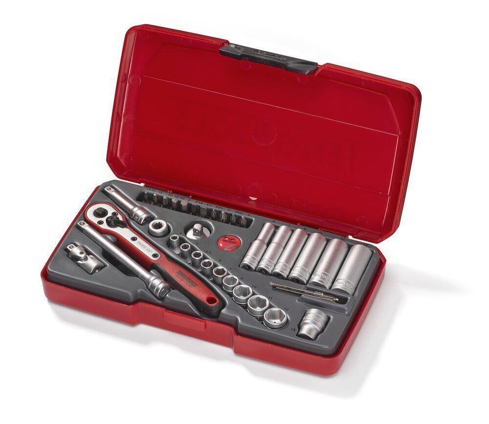Teng Tools 36PC 1/4 Drive Deep & Regular Socket Ratchet Extension Tool Set + Case T1436 - Tools 2U Direct SW