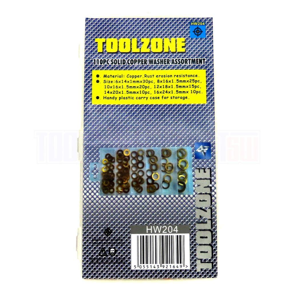 Toolzone 110pc Copper Washer Assortment 6 8 10 12 14 16mm Storage Box HW204 - Tools 2U Direct SW