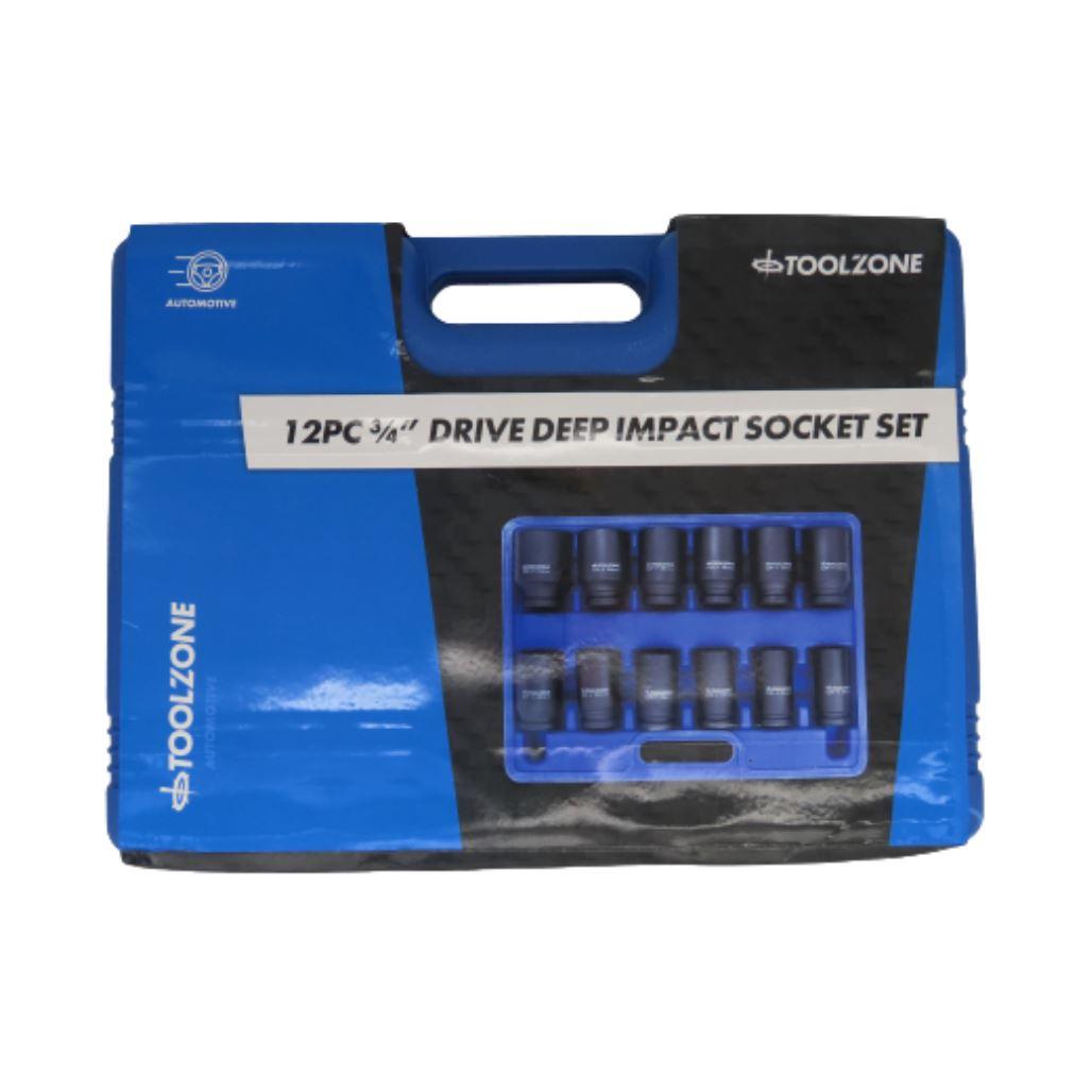 Toolzone 12pc 3/4" DR 6 Point Deep Impact Sockets Set 24 - 41mm SS235 - Tools 2U Direct SW