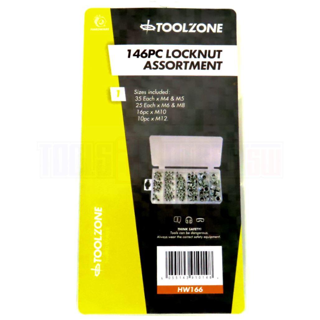 Toolzone 146 Piece Steel Locknuts Nyloc / Nylon Lock Nut assortment Locking Nuts HW166 - Tools 2U Direct SW