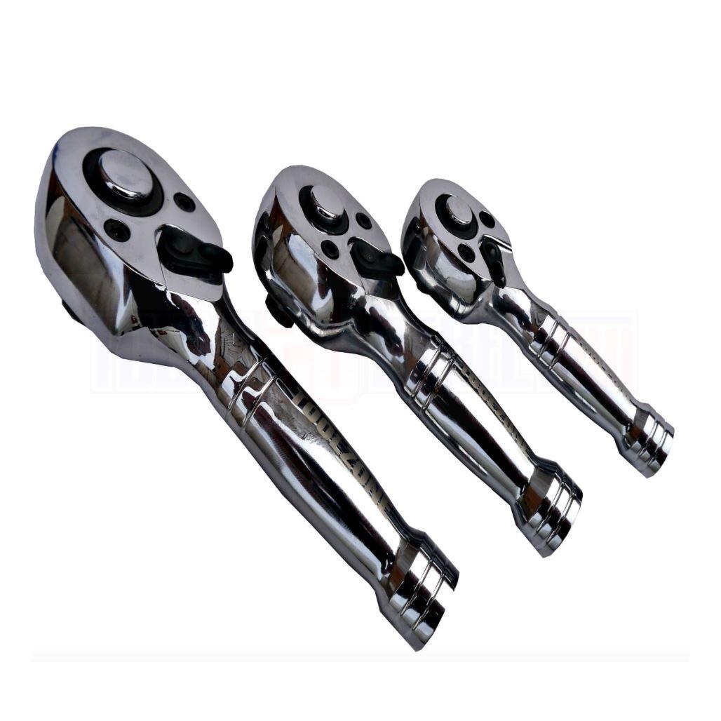 Toolzone 3pc Professional Stubby Ratchet Set 1/4" 3/8" 1/2" Drive Handle 72 tooth CRV SS015 - Tools 2U Direct SW