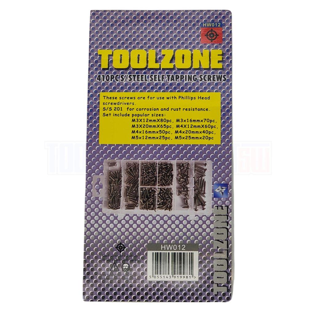 Toolzone 410pc Stainless Steel Metal Self Tapping Screw Assortment Screws M3 - M5 HW012 - Tools 2U Direct SW