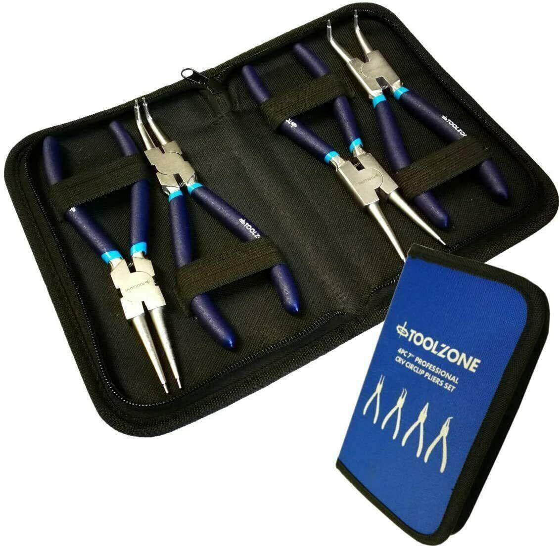 Toolzone 4PC 7" NI-FE Finish Circlip Pliers Set In Zip Case PL138 - Tools 2U Direct SW