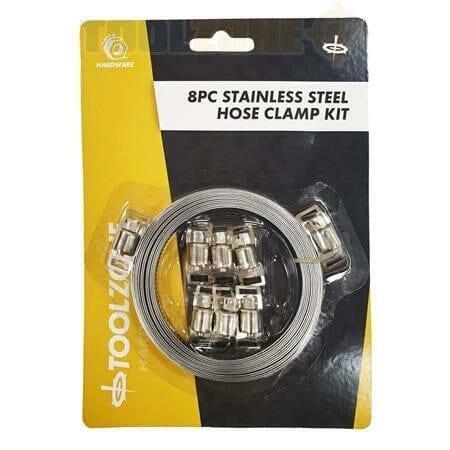 Toolzone 8pc Stainless Steel Hose Clamp Kit HW135 - Tools 2U Direct SW