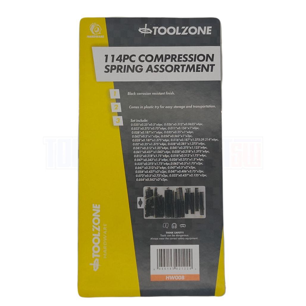 Toolzone Assorted Box of 114 Compression Springs with Rust Resistant Black Finish HW008 - Tools 2U Direct SW