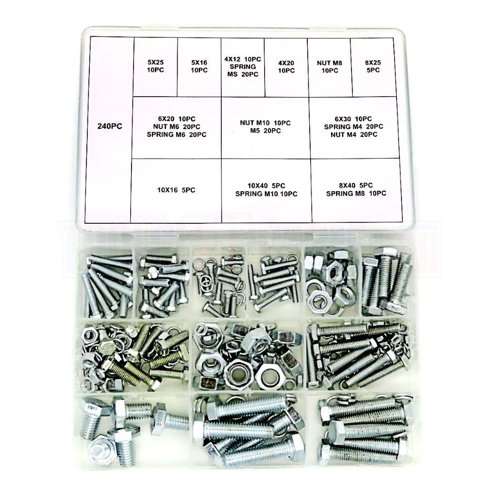 Toolzone Assorted Metric Nuts, Bolts & Washers 240PC, M4, M5, M6, M8, M10 HW042 - Tools 2U Direct SW