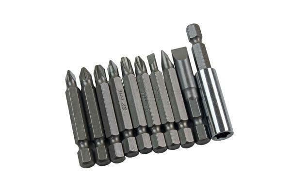 US PRO 10 Pc Screw Drill Bit Set With Magnetic Bit Holder 50mm Slotted Phillips Pozi 1490 - Tools 2U Direct SW