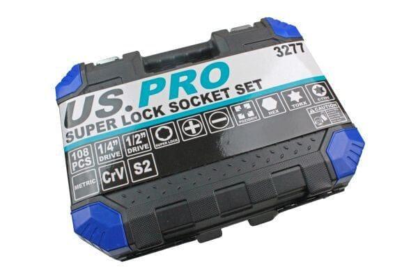 US PRO 108PC 1/4" & 1/2" DR Metric Super Lock Socket Set 3277 - Tools 2U Direct SW
