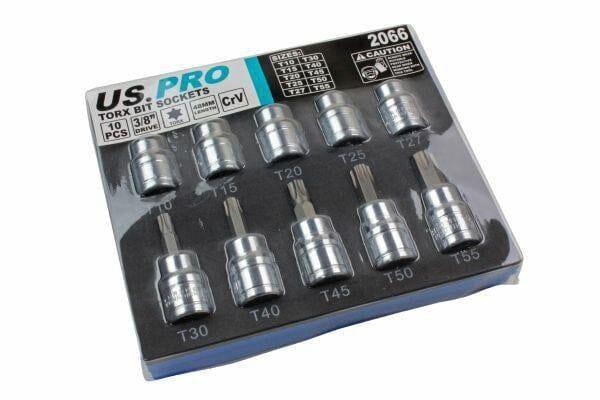 US PRO 10pc 3/8dr Torx / Star Bit Socket Set 48mm (L) T10 TO T55 2066 - Tools 2U Direct SW